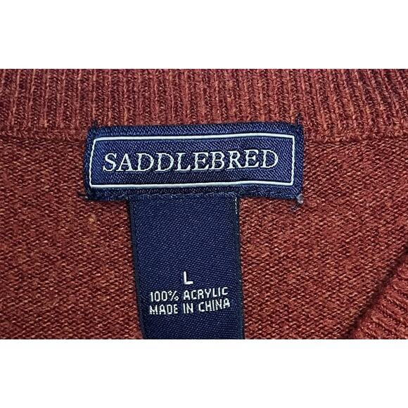 Saddlebred Men's V-Neck Pullover Sweater Sz Large Square Knit Terra Cotta - Picture 4 of 6